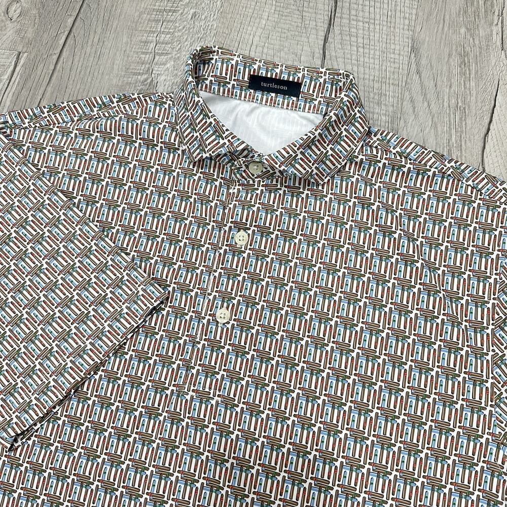 Turtleson Golf Polo Shirt Mens Small Short Sleeve Cigar AOP Graphic True North